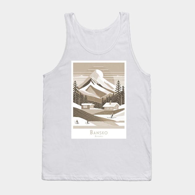 Vintage Retro Minimal Travel Sepia-Toned Bansko Ski Resort Tank Top by POD24